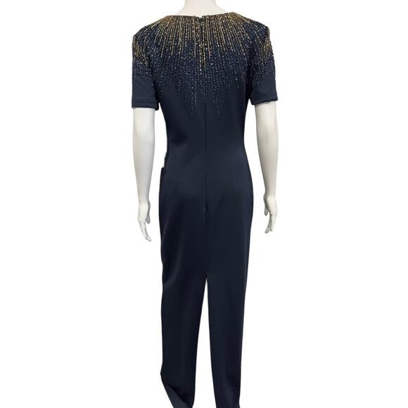 BASIX BLACK LABEL $550 Navy Blue Sequin Accent Crew Neck Maxi Gown 8 - Picture 2 of 5